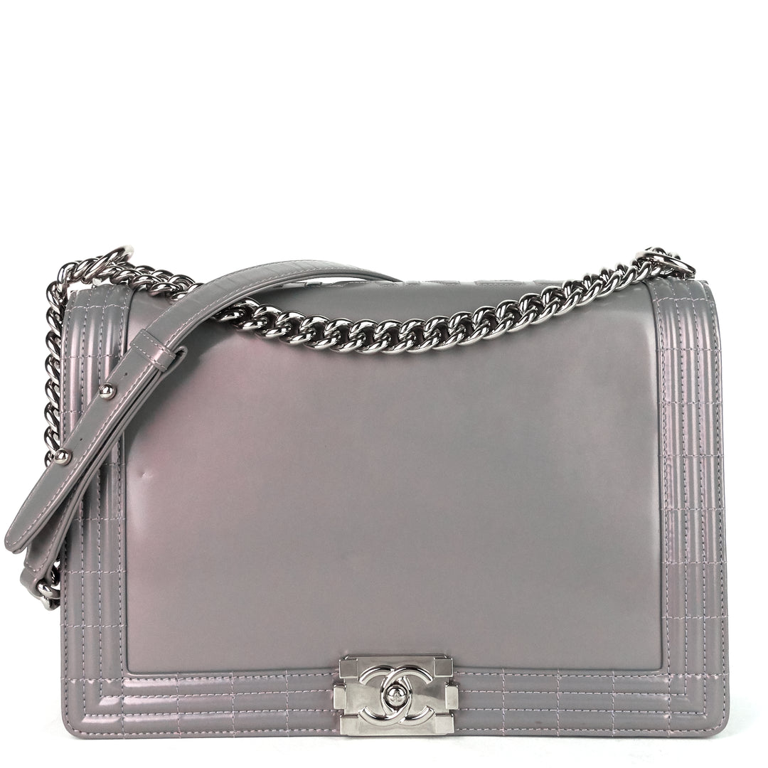reverso boy flap large glazed leather bag