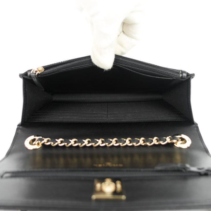 trendy large lambskin leather wallet on chain bag