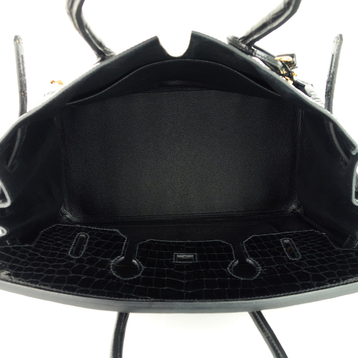 birkin 35 black porosus crocodile handbag
