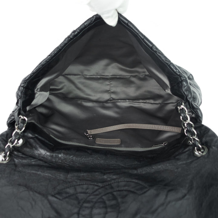 twisted flap maxi glazed calfskin leather bag