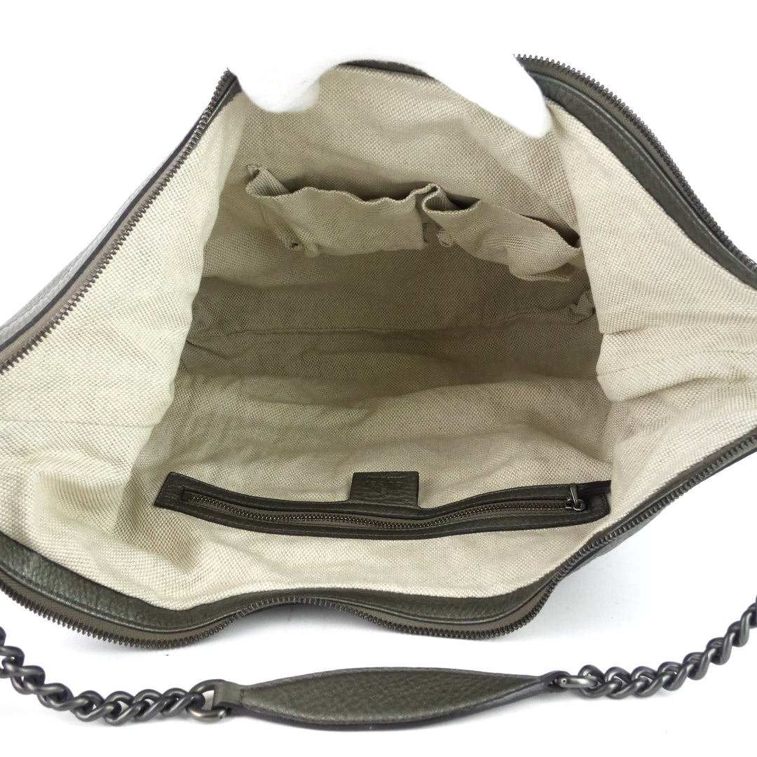 soho chain pebbled calf leather hobo bag