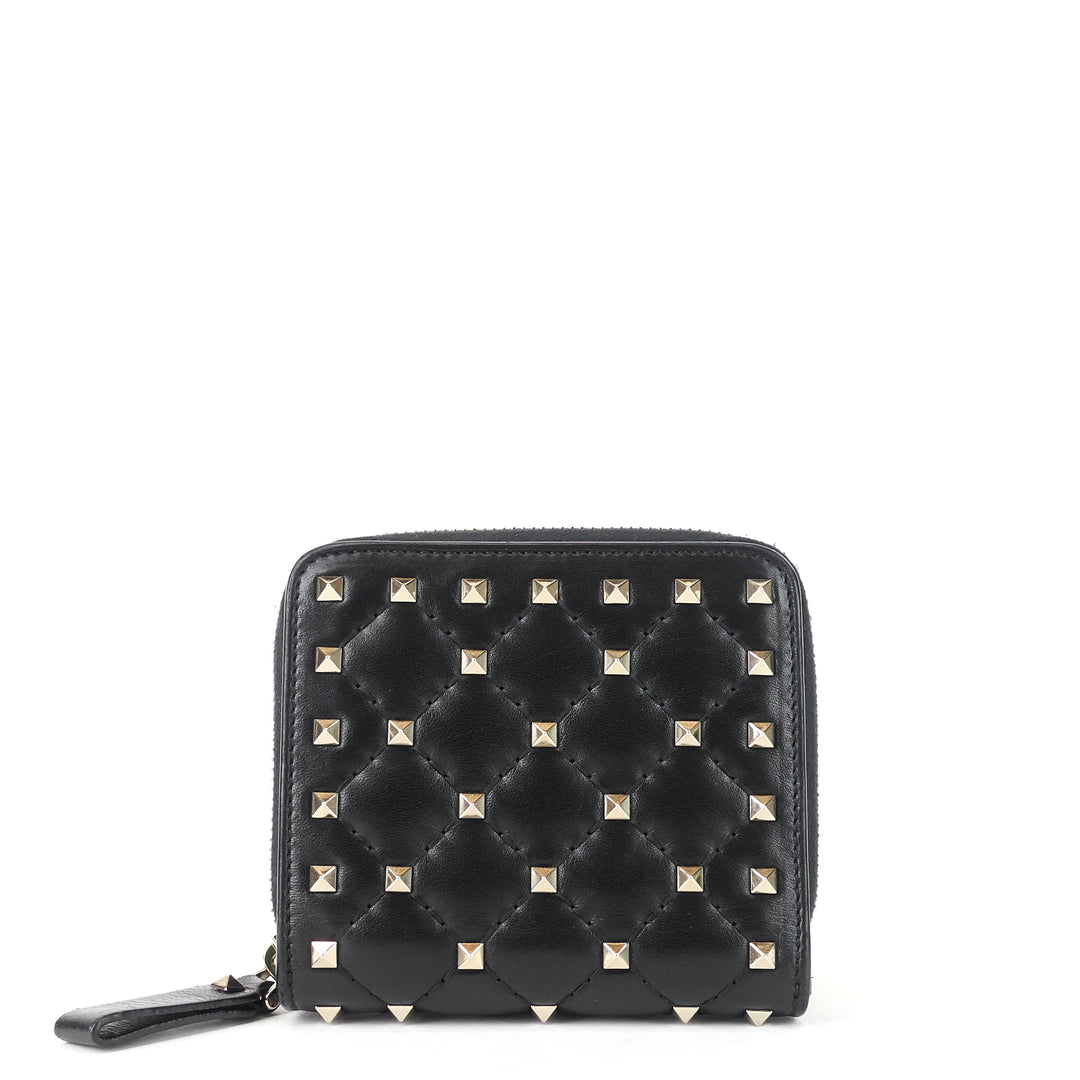 rockstud spike compact lambskin leather wallet