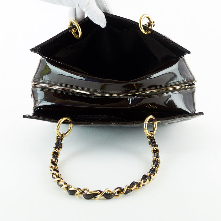 grand timeless tote quilted patent leather bag