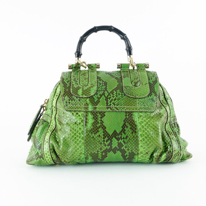 pop green and black python bag