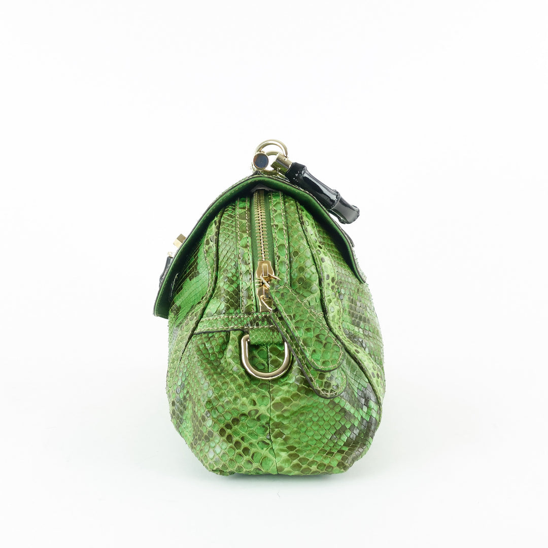 pop green and black python bag