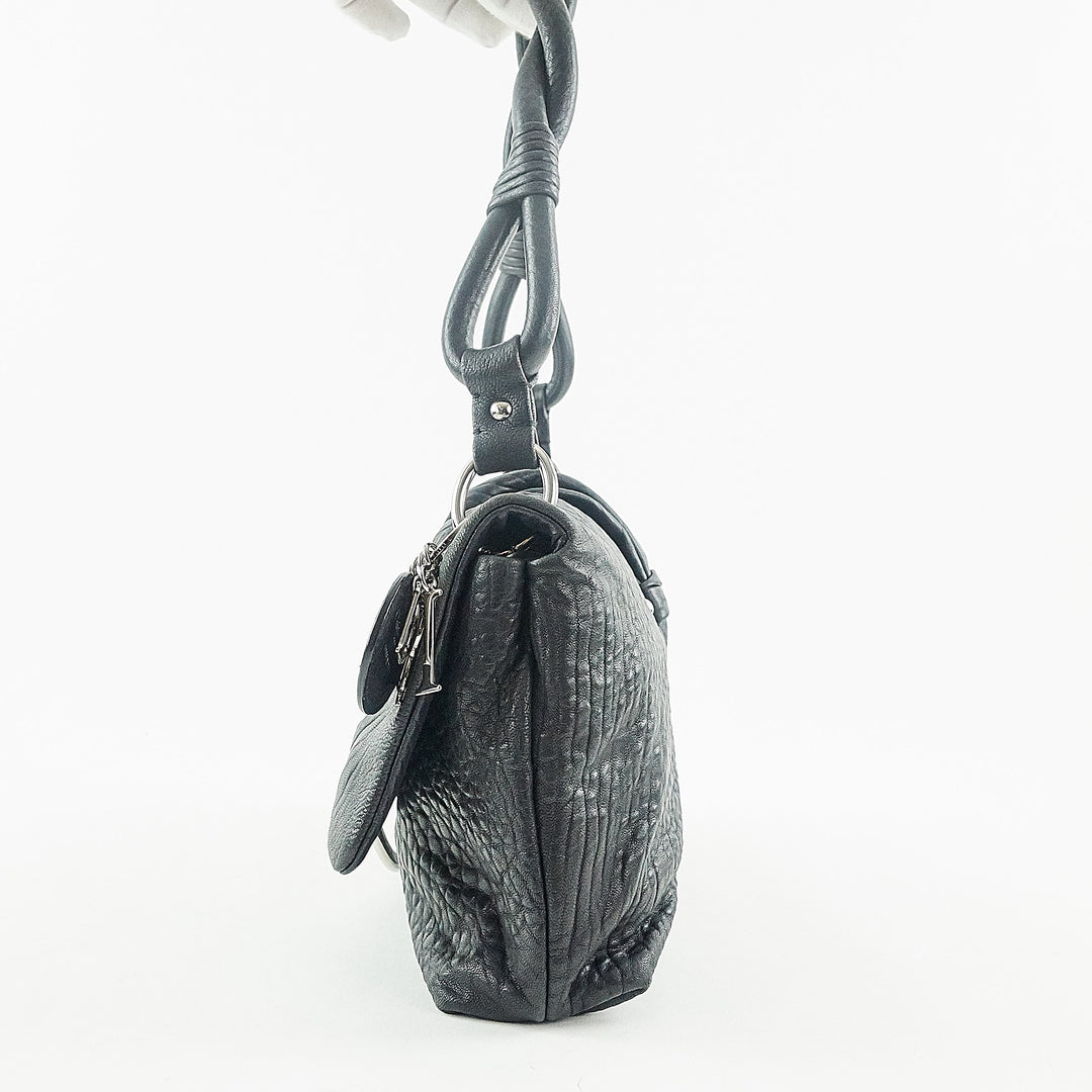 demi lune crinkled leather bag