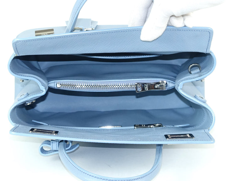 twin turn-lock saffiano leather handbag