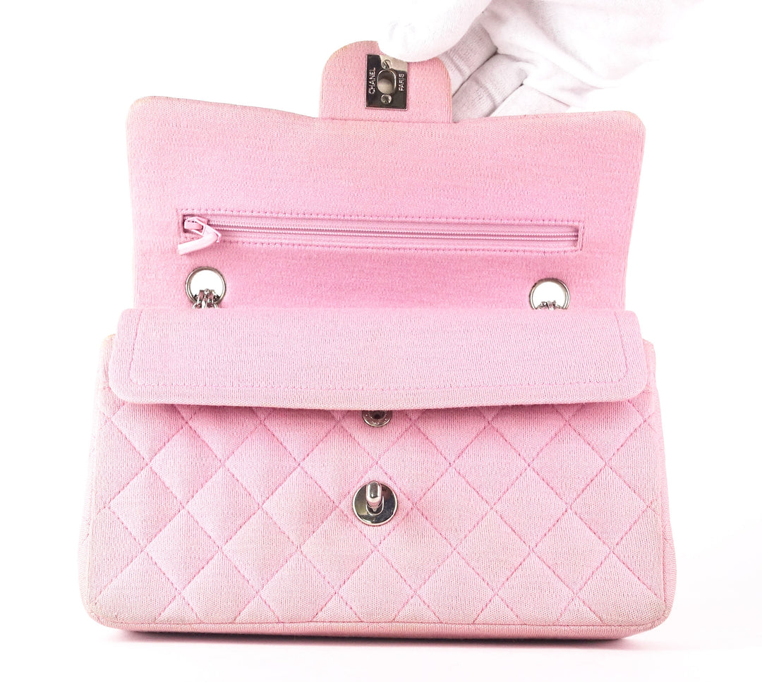 double flap quilted cotton shoulder bag