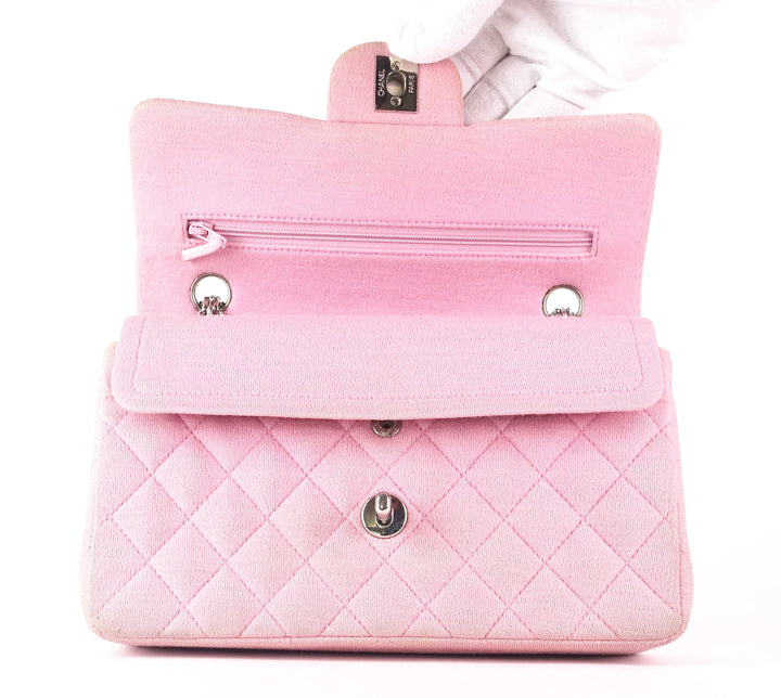 double flap quilted cotton shoulder bag