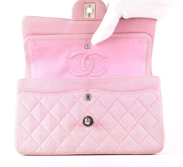 double flap quilted cotton shoulder bag