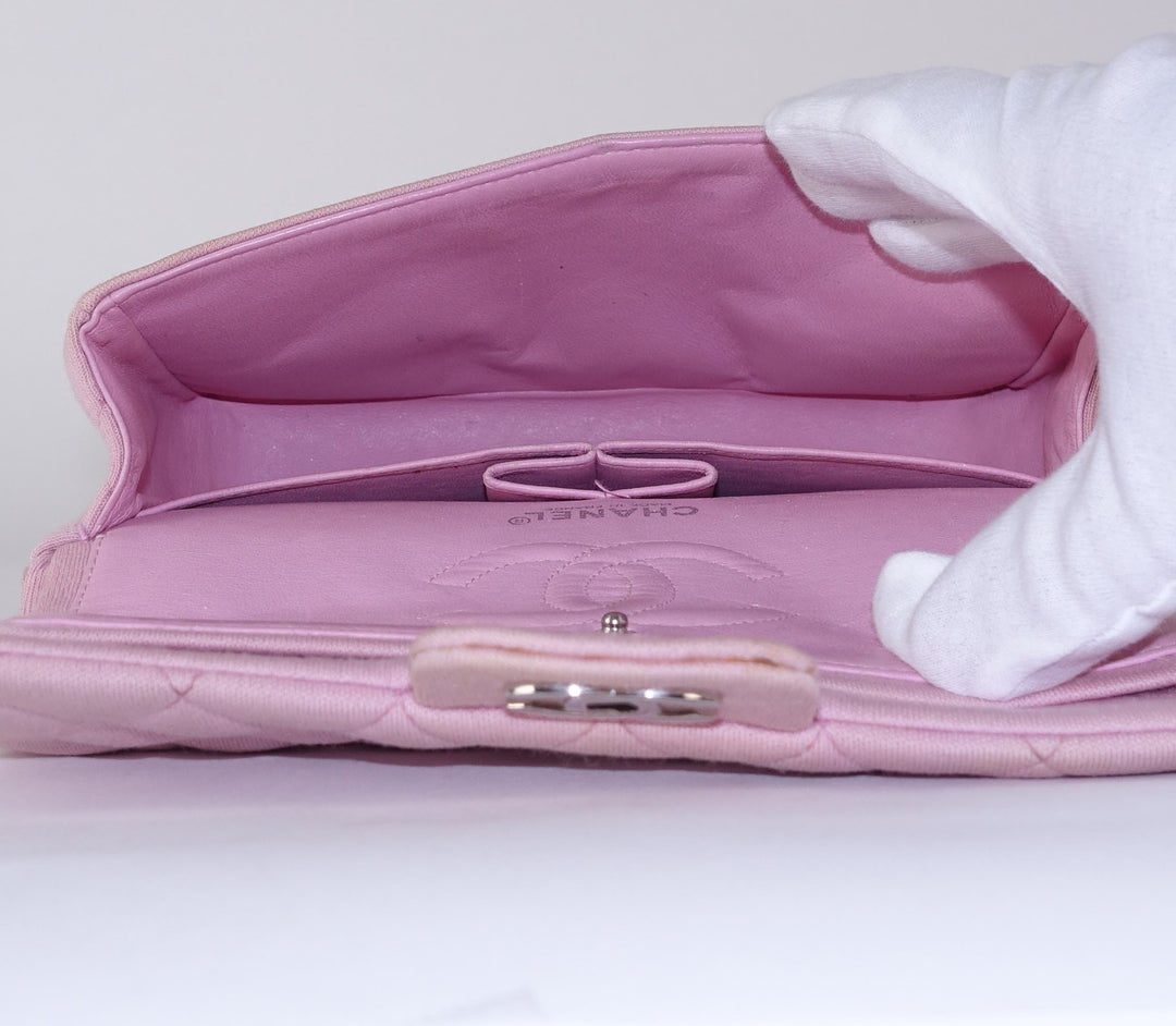 double flap quilted cotton shoulder bag
