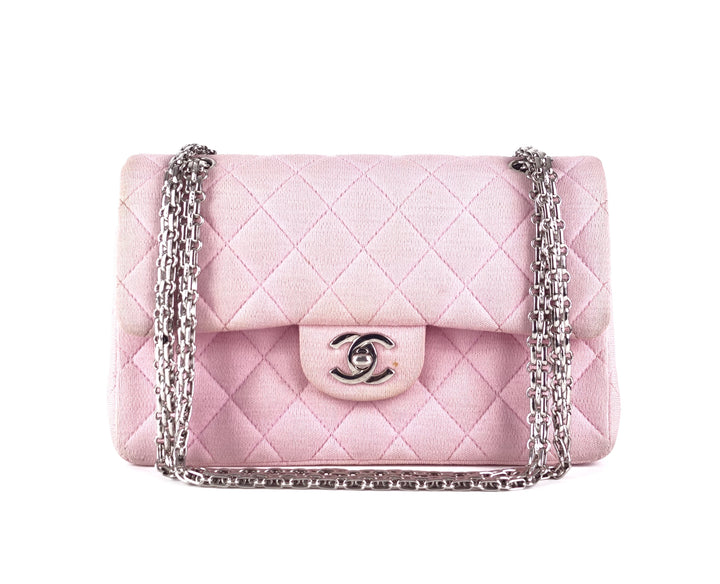 double flap quilted cotton shoulder bag