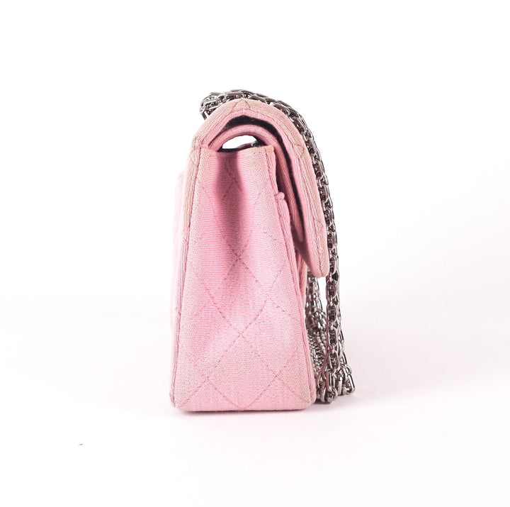 double flap quilted cotton shoulder bag