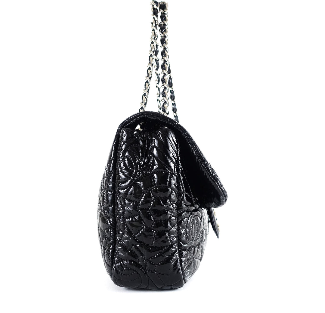 graphic edge patent vinyl shoulder bag