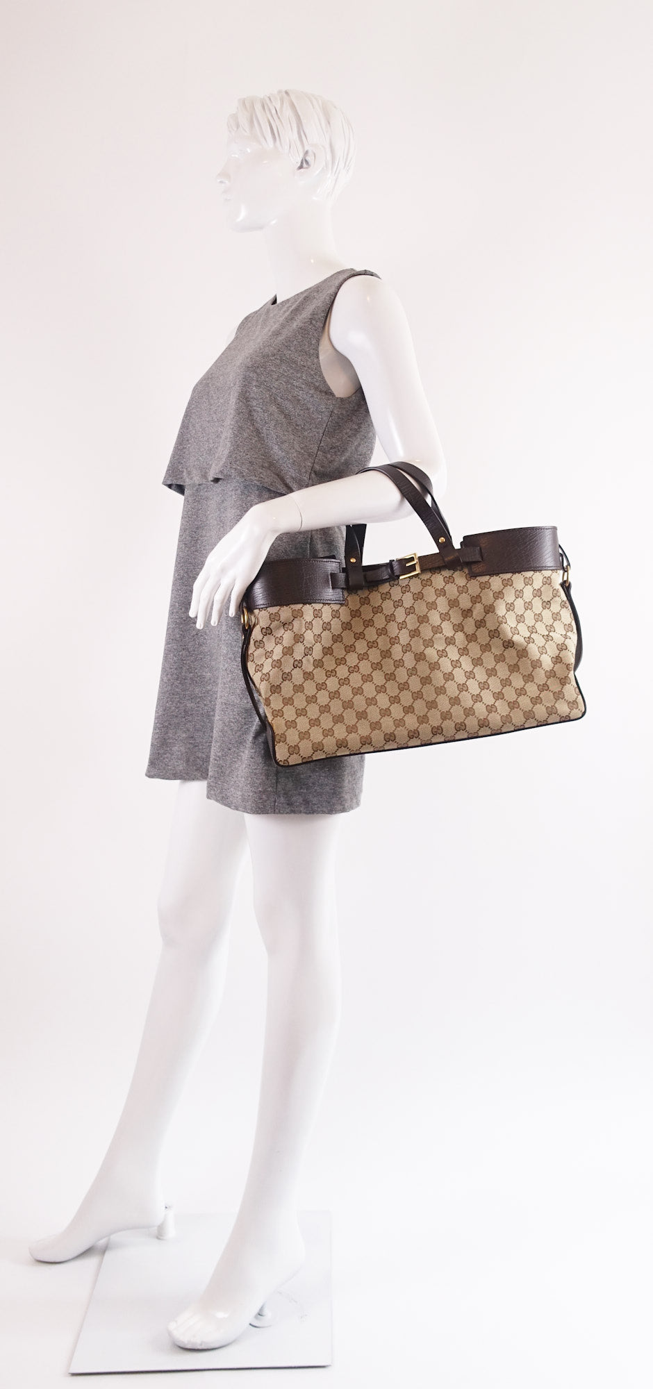 monogram canvas double buckle tote bag