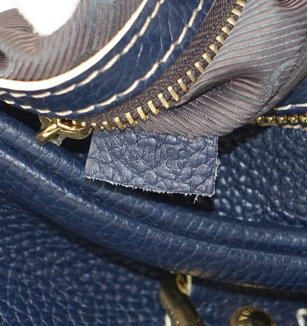 navy blue leather boston bag