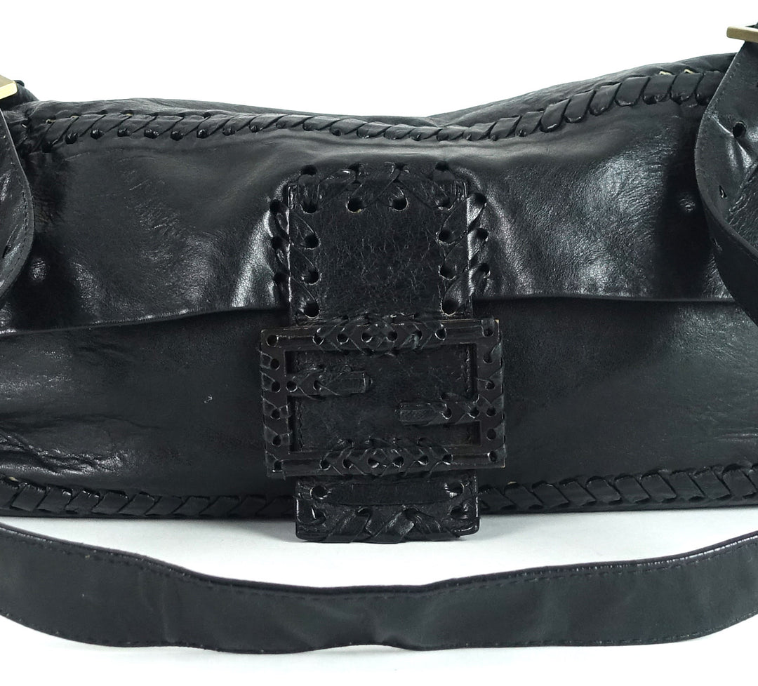 whipstitch baguette nappa leather large bag