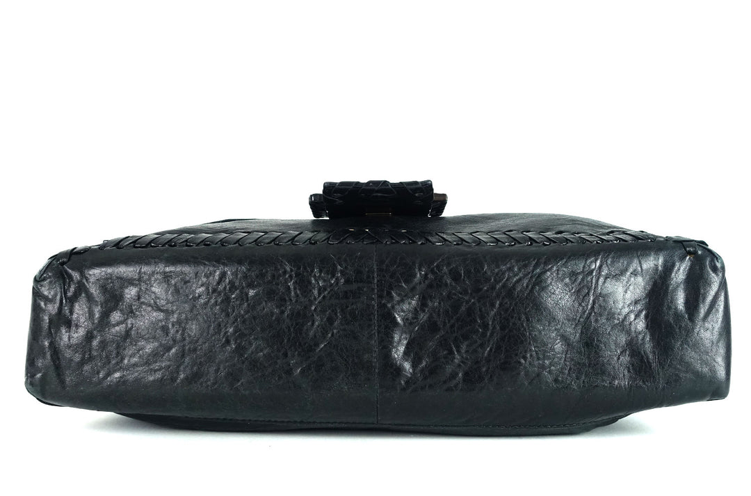 whipstitch baguette nappa leather large bag