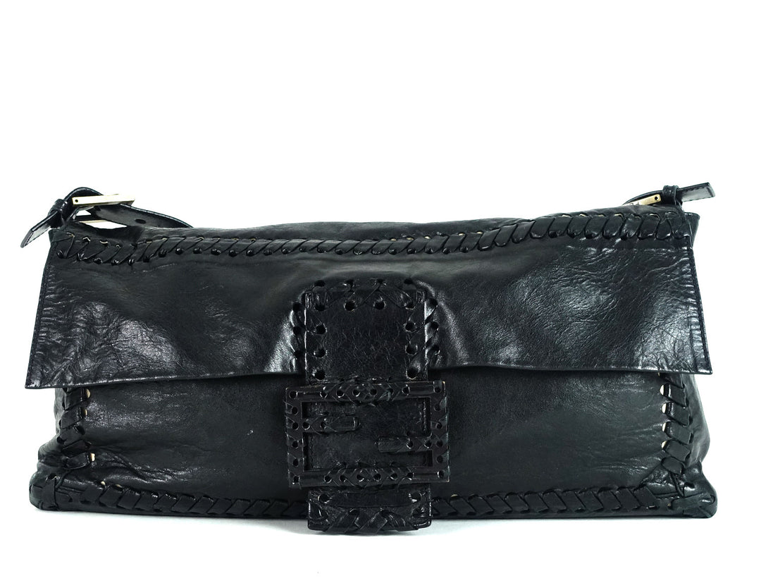 whipstitch baguette nappa leather large bag
