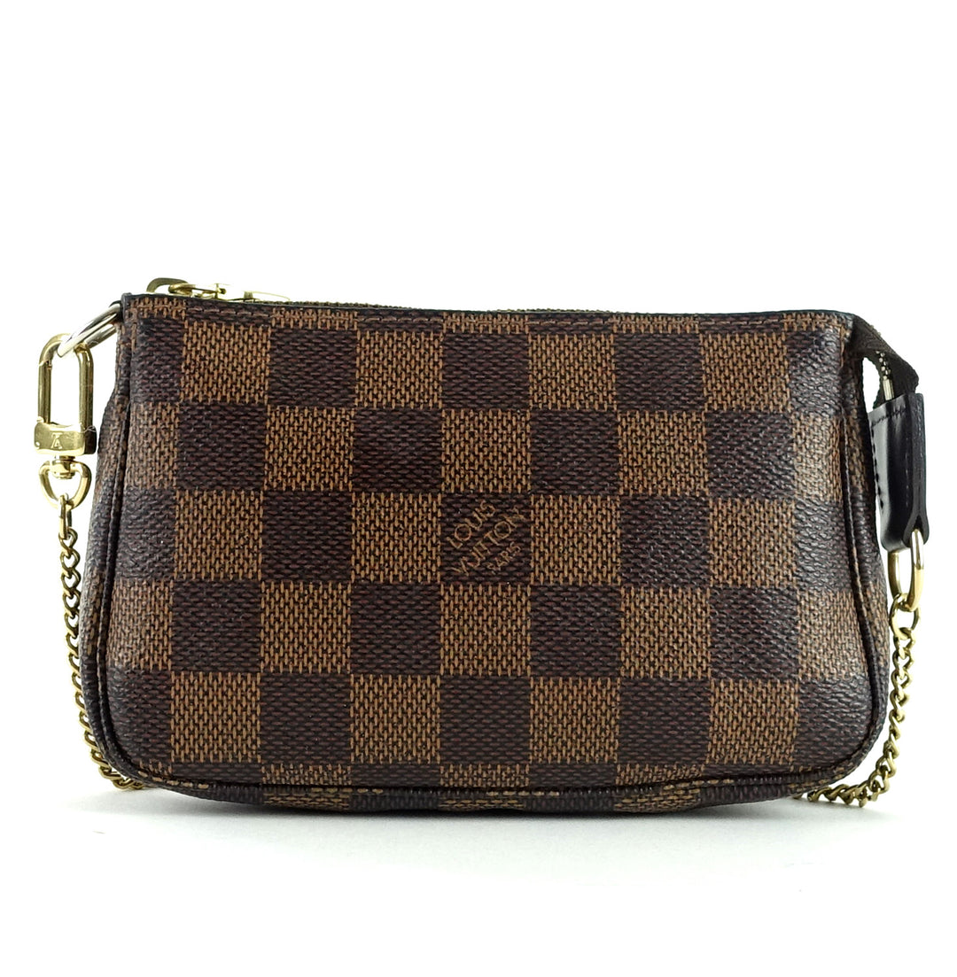 mini pochette accessoires damier ebène canvas evening bag