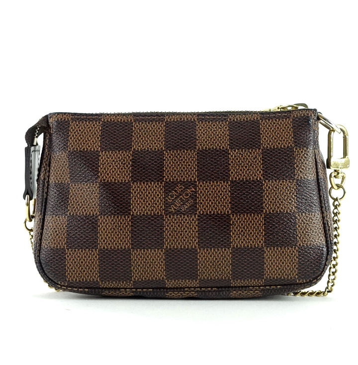mini pochette accessoires damier ebène canvas evening bag