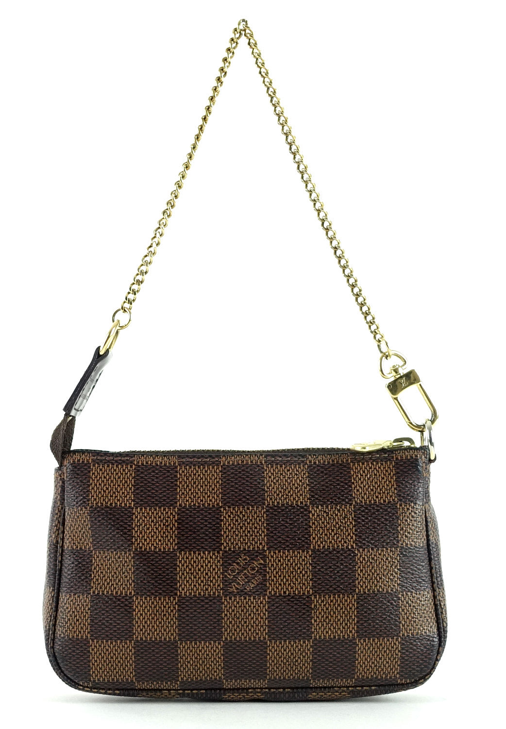 mini pochette accessoires damier ebène canvas evening bag