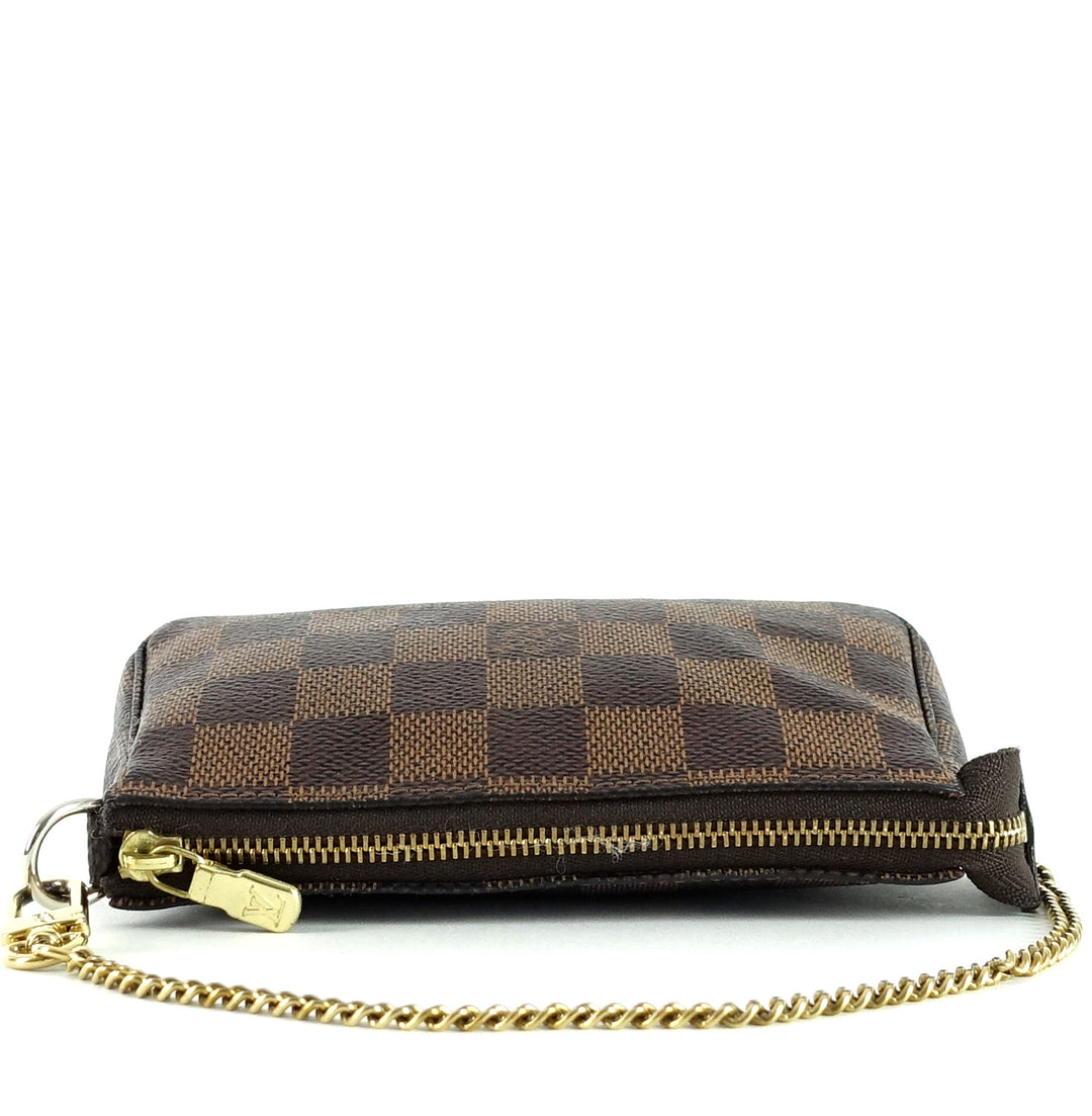 mini pochette accessoires damier ebène canvas evening bag
