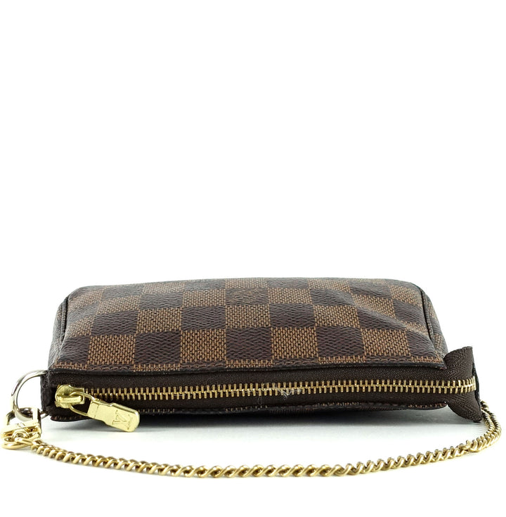 mini pochette accessoires damier ebène canvas evening bag