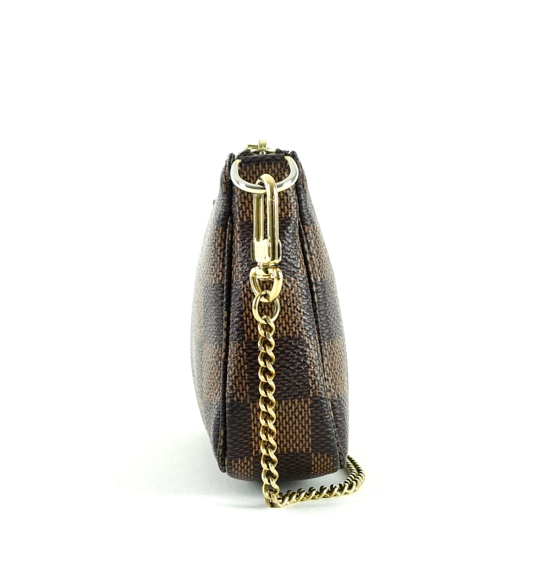 mini pochette accessoires damier ebène canvas evening bag