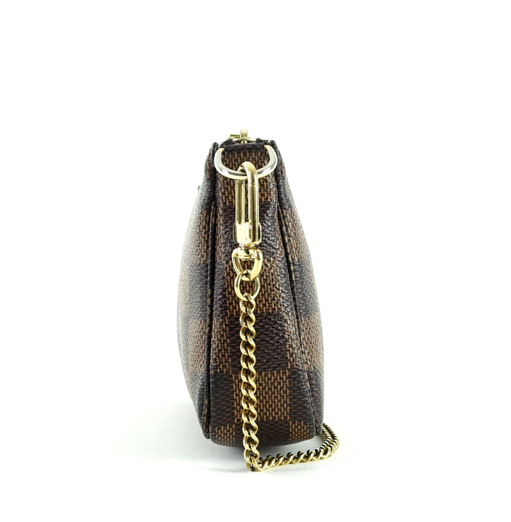 mini pochette accessoires damier ebène canvas evening bag