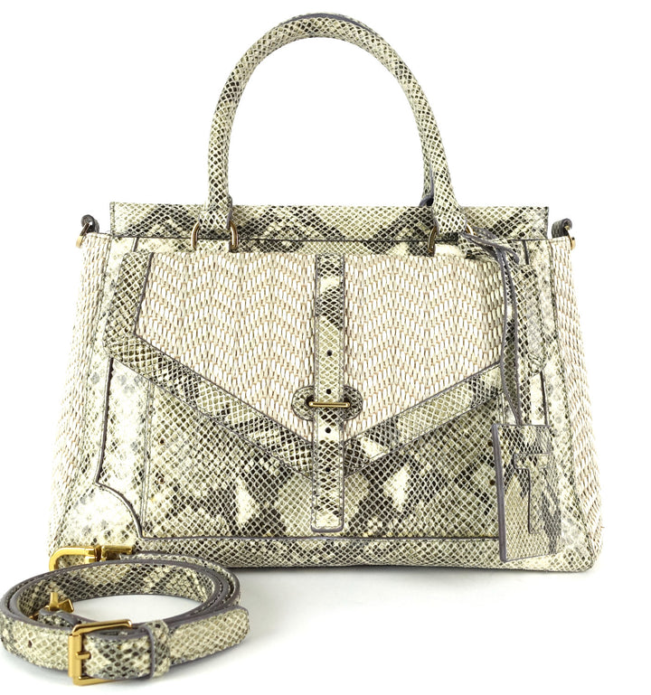 tory burch 797 snake-print leather raffia satchel bag