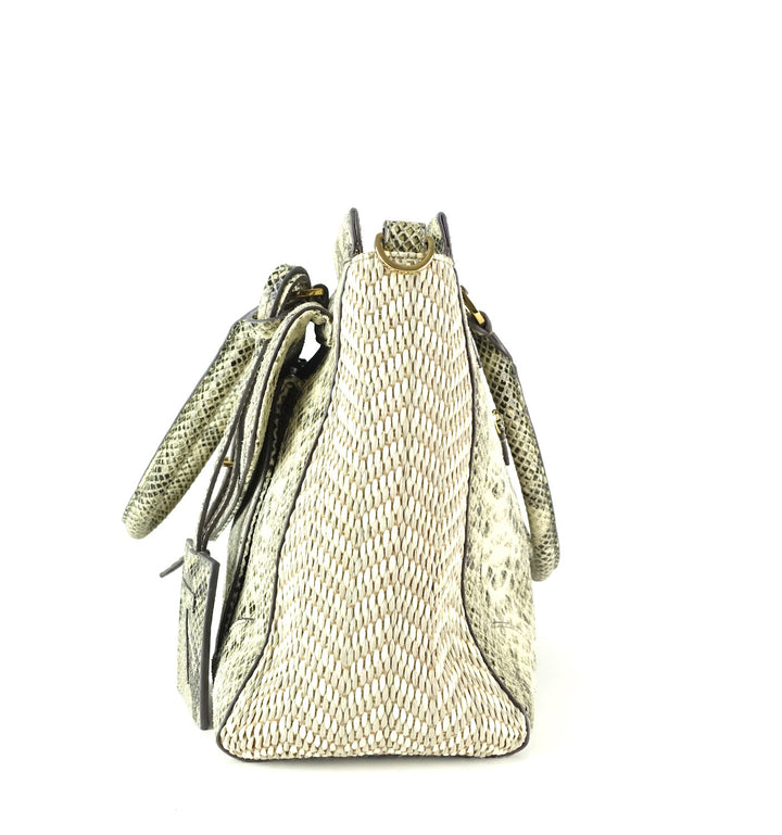 tory burch 797 snake-print leather raffia satchel bag
