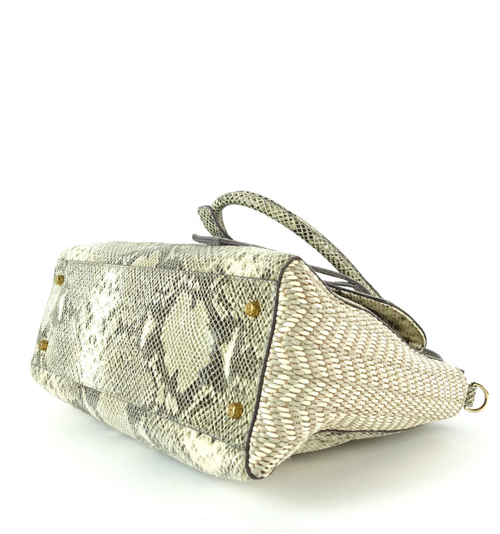 tory burch 797 snake-print leather raffia satchel bag
