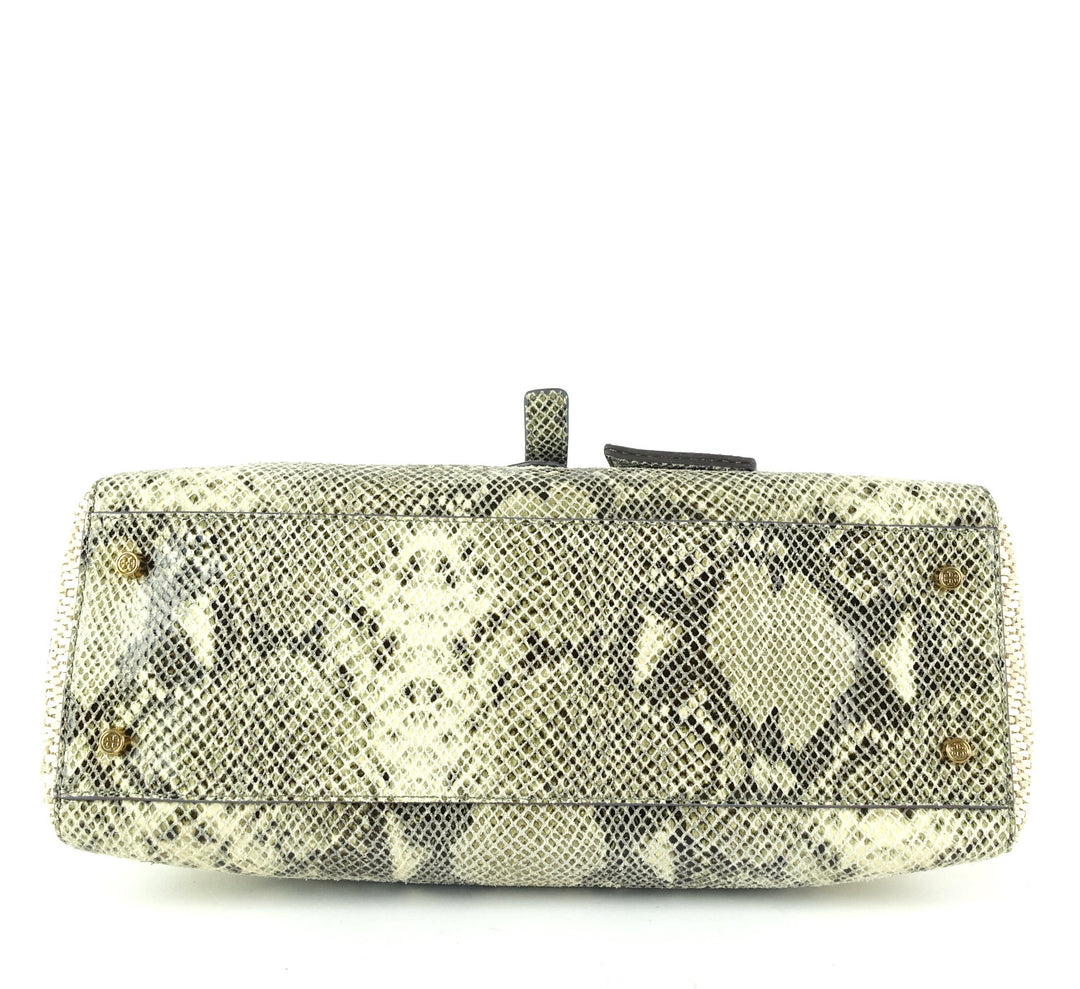tory burch 797 snake-print leather raffia satchel bag