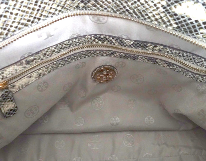 tory burch 797 snake-print leather raffia satchel bag