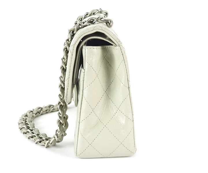 double flap glazed calfskin leather shoulder bag