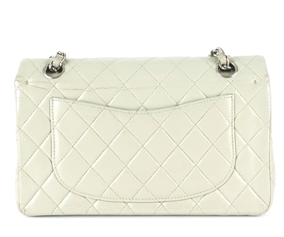 double flap glazed calfskin leather shoulder bag