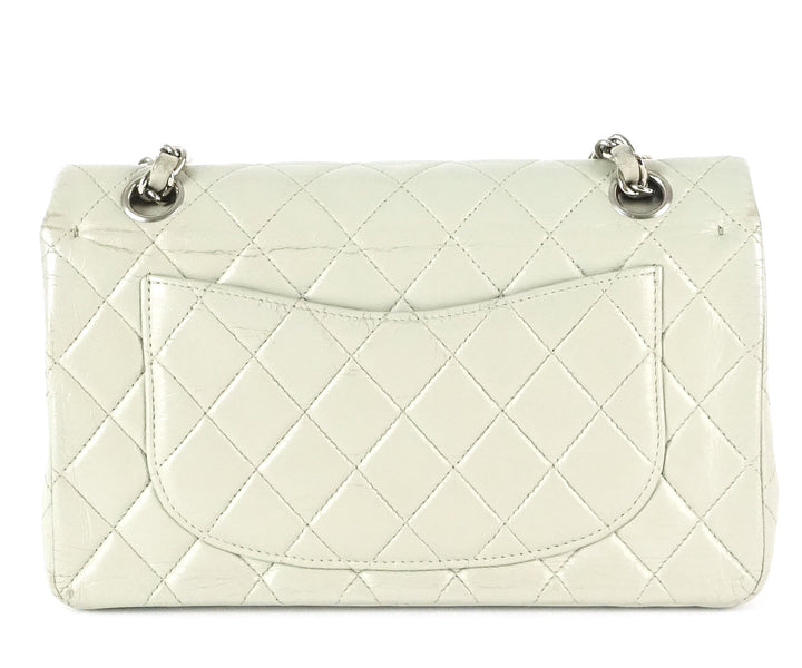 double flap glazed calfskin leather shoulder bag