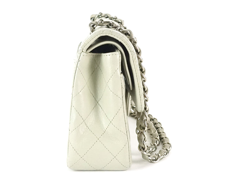 double flap glazed calfskin leather shoulder bag