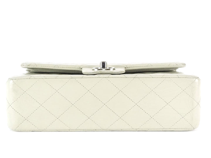 double flap glazed calfskin leather shoulder bag