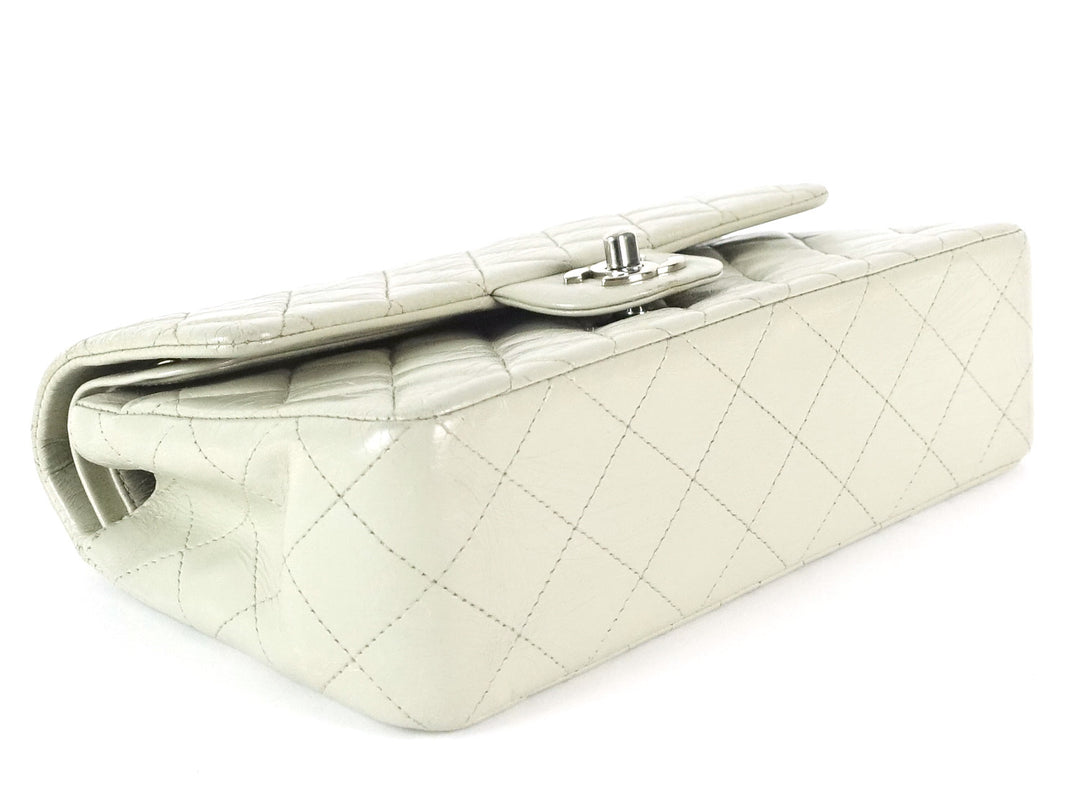 double flap glazed calfskin leather shoulder bag