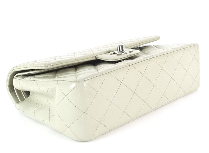 double flap glazed calfskin leather shoulder bag