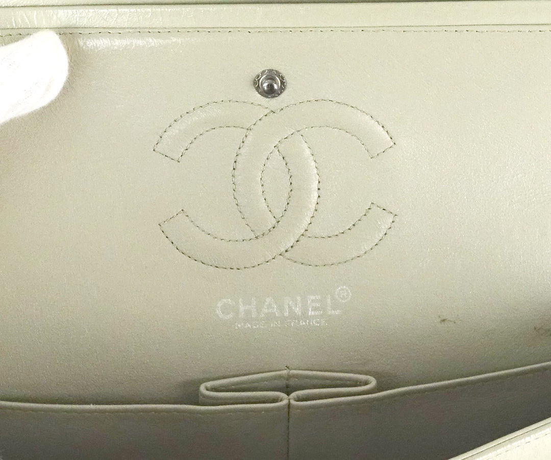 double flap glazed calfskin leather shoulder bag