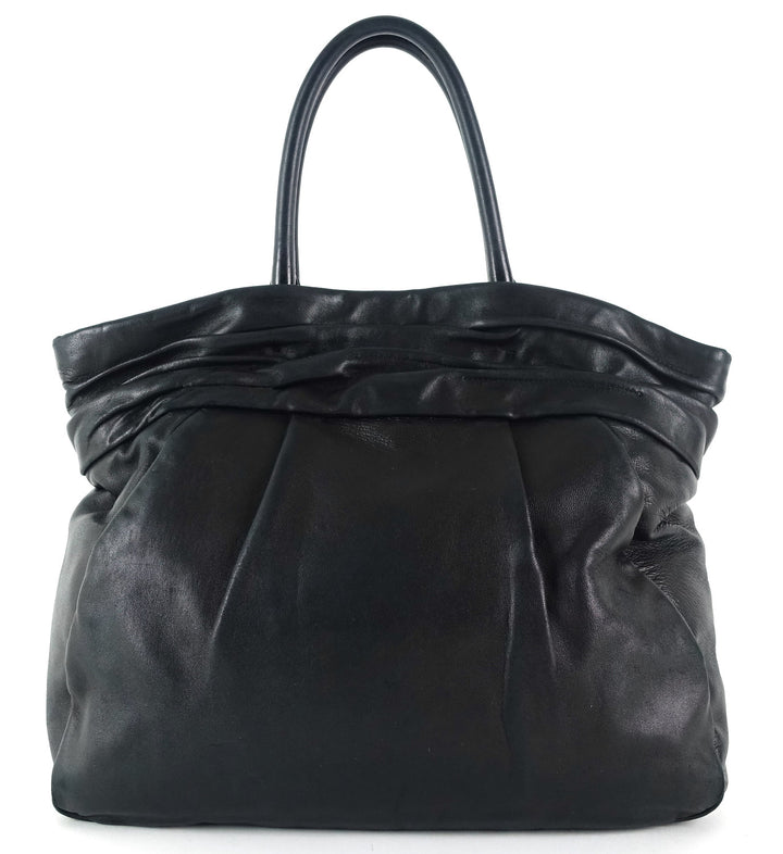 pleated vitello daino leather bag