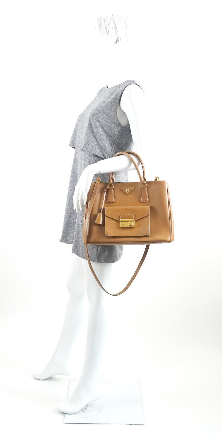 saffiano leather front pocket double-zip bag