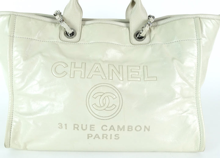 deauville glazed calfskin leather large tote bag