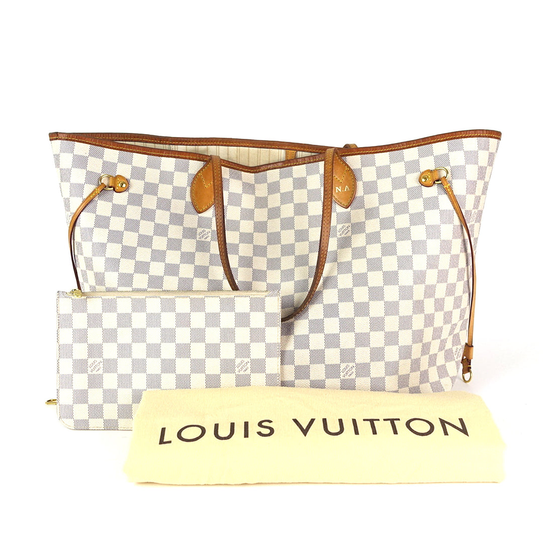 neverfull gm damier azur canvas tote bag with pouch