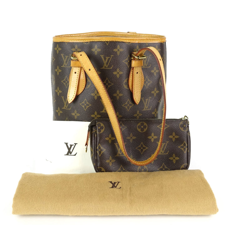 bucket pm monogram canvas shoulder bag with pouch