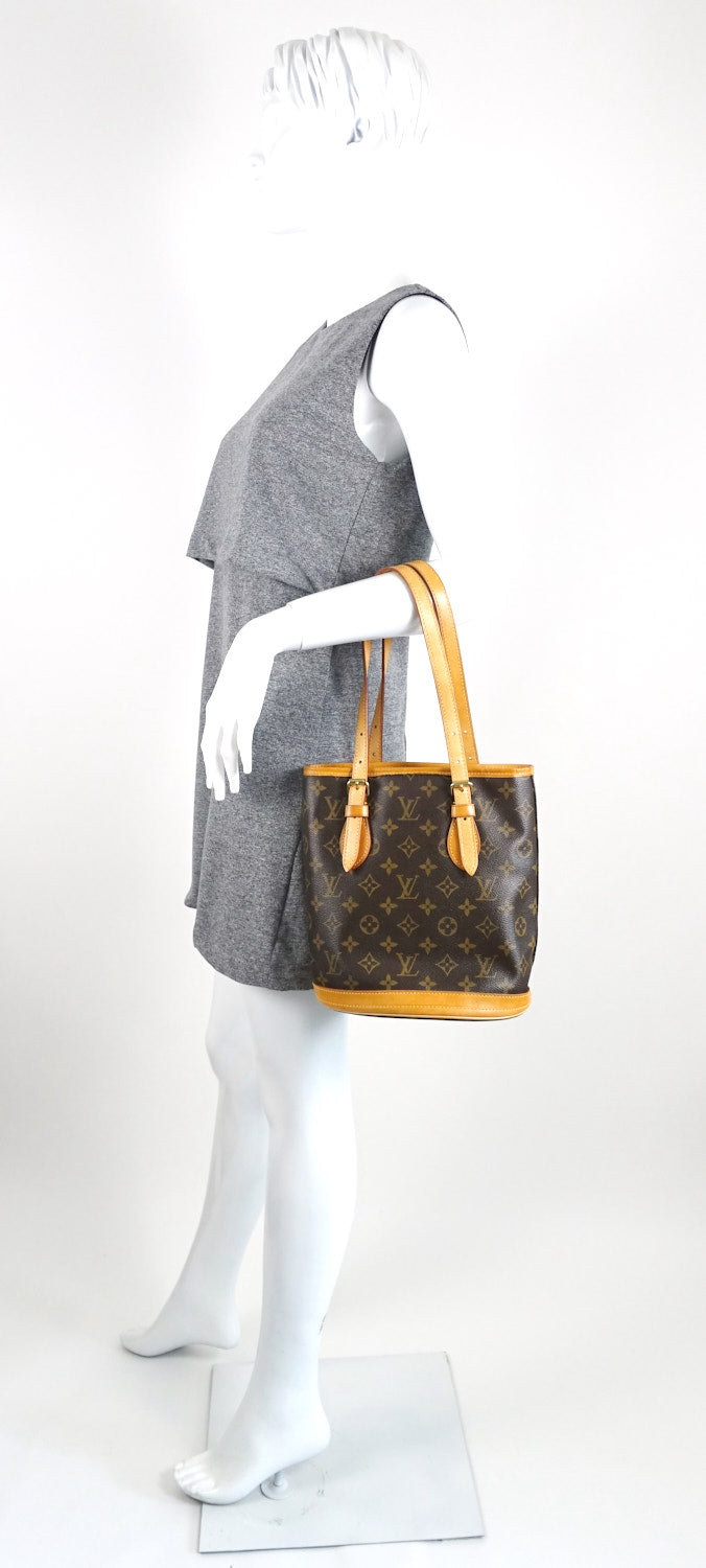 bucket pm monogram canvas shoulder bag with pouch