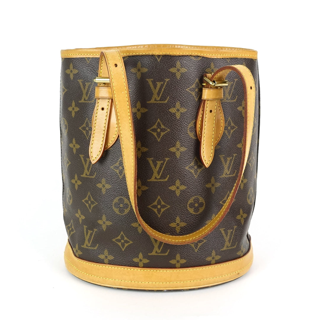 bucket pm monogram canvas shoulder bag with pouch